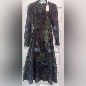 NEW NWT RO’S GARDEN Ivy Maxi Dress In Patagonia Green XS Smocked Tiered Cotton